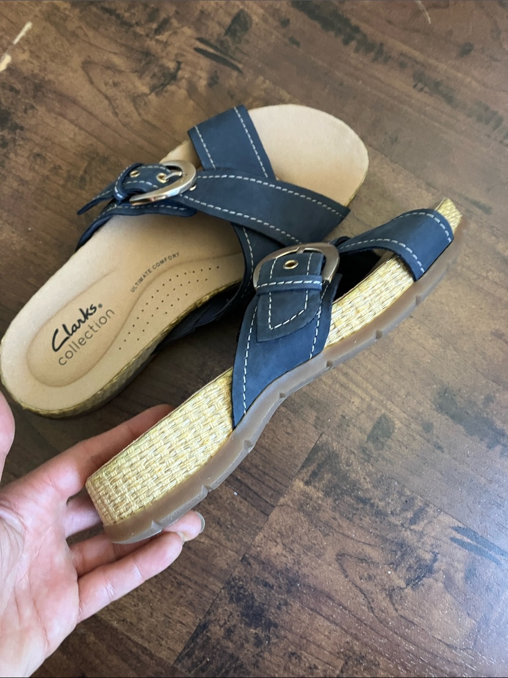 Clarks Collection Reileigh May leather sandals in navy blue size US 6 - Picture 6 of 8
